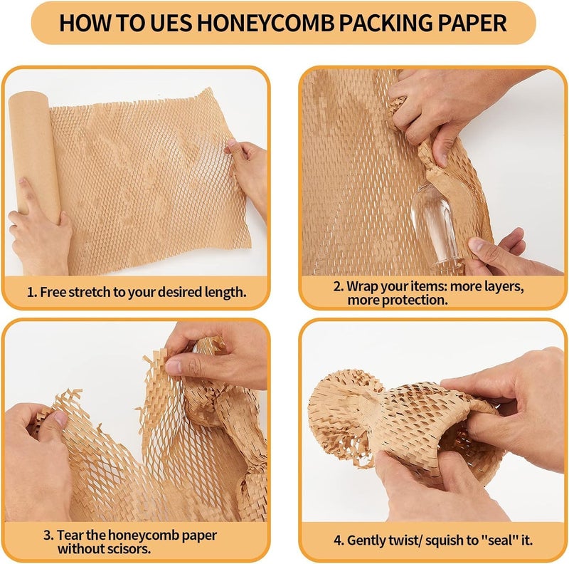 Qtheaes Honeycomb Packing Paper, 15"x300' Eco Friendly Packing Paper for Moving Recyclable Shipping Supplies Bubble Paper Wrapping Protective Roll, With 24 Fragile Sticker Labels - Image 3